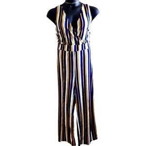 Rouge Sleeveless Blue Yellow and White V Neck Jumpsuit Plus Size 2xl NWOT